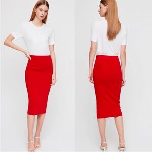 Aritzia Wilfred Sculpt Lipstick Red Tube Midi Pencil Skirt Size Medium Like New